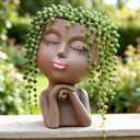 Face Planters Pots Head Planter, Air Plant Holder, Funny Plant Pots, Cute Small Succulent Flower Pot with Drainage for Indoor/Outdoor Plants, Home Garden Gift for Plant Lover, Unique Vase Art Decor 7"