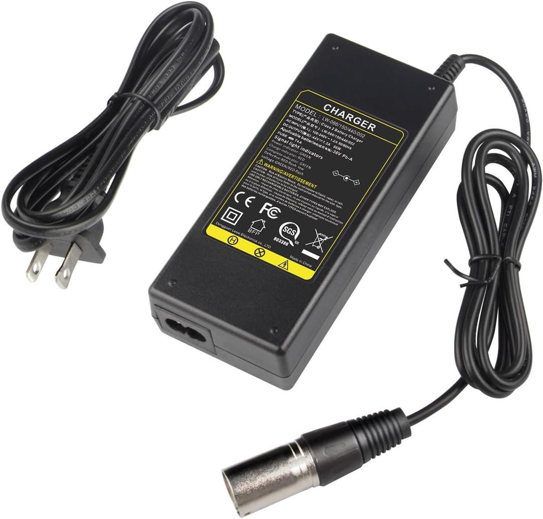 TREE.NB 44V 1.5A 3-Pin XLR Charger for 36V Lead Acid Battery MX500, MX650, GT GT750, IZIP I600, I750, I1000, Mongoose M750, X-Treme X-600, Schwinn S600 S750 S1000 ST1000 Stealth X1000