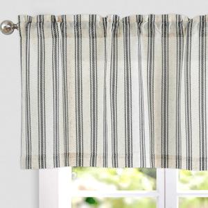 jinchan Linen Striped Valance Window Treatment for Bathroom Living Room Light Filtering Ticking Stripe Farmhouse Valance Curtain 16 Inch Rod Pocket 1 Panel Black on Beige