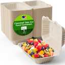 JOLLY CHEF Clamshell Take Out Food Containers, [75-Pack 9 * 6" ] To Go Containers Disposable, 100% Compostable Sugarcane To Go Boxes for Salad,Lunch