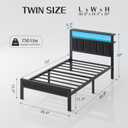 OLEVS Twin Bed Frame with LED Lights & USB Outlets, Platform Twin Bed with Storage Headboard, No Box Spring Needed, Easy Assembly