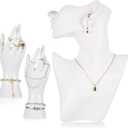 Kigley 3 Pcs Jewelry Mannequin Display Set Including Boutique Bust Holder Mannequin Earring Stand Hand Display Bracelet Ring Stand for Selling Show(White)