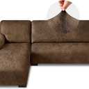 Sectional Couch Covers, Leather Look Sofa Cover L Shape 2PCS Soft Stretch Slipcover for Sectional Sofa, Non Slip Furniture Protector (3 Seat Sofa + 3 Seat Right Chaise, Brown)