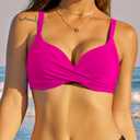 ZAFUL Women Twist Front Underwire Bikini Top Push Up Lace Up Swimsuit Tops Bra Padded Bathing Suit Tops (Pink, XL)