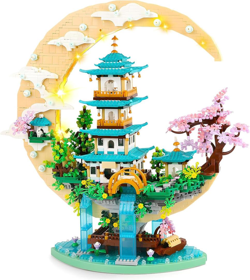 4288PCS Light-Up Micro Architecture Chinese Moon Palace Building Block Set, 11.6"x7.2"x3.3"