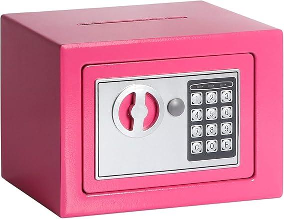 Jssmst Small Safe Box for Money - 0.23CF Mini Safe with Electronic Keypad, Lockable Box for Home Security and Personal Storage, 9.06 x 6.69 x 6.69 inch, Pink Jssmst Small Safe Box for Money - 0.23CF Mini Safe with Electronic Keypad, Lockable Box for Home Security and Personal Storage, 9.06 x 6.69 x 6.69 inch, Pink