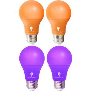4 Pack A19 LED Purple Light Bulb LED Orange Light Bulb 120V E26 Base 9 Watt (60-watt Replacement) Purple Bulb Orange Bulb, Party Decoration, Porch, Home Lighting, Halloween Light Bulbs