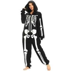 Kofero Skeleton Costume Women Adult Halloween Costume Plus Size Cozy Jumpsuit Pajamas Onesie for Girl Cosplay Party.XL