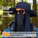 Fishing Hat, UPF 50+ Sun Cap with Detachable Mask (Blue)