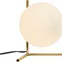 BOKT Mid Century Modern Brass Table Lamp Contemporary Gold Glass Globe Desk Lamp Vintage Bedroom Bedside Reading Lamp Golden Metal Nightstand Lamp for Office Study Room