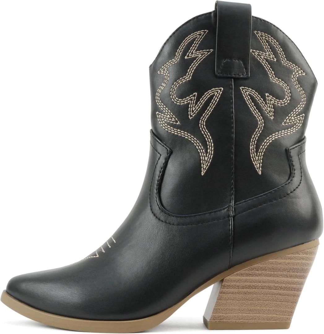 Soda BLAZING ~ Women Western Bootie Pointe Toe with Low Heel (8, Black Pu)