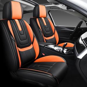 Leather Car Seat Covers Full Set,Automotive Seat Covers 5 Seats,Fit for Most Cars SUV and Most Sedans Pickup Truck,Comfort Breathable Waterproof Full Wrapping Edge Seat Covers (Black and Orange)