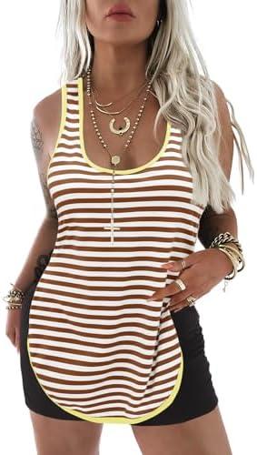 Tankaneo Womens Oversized Long Tank Tops Scoop Neck Side Slit Sleeveless Cotton Shirts Summer Casual Racerback Tees M