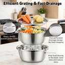 Mixing Bowls Set, 3 In 1 Multifunctional Stainless Steel Basin, Rice Washer Strainer Bowl, Kitchen Grater Set with Drain Basket for Vegetables Salad, 10.2 Inches