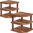 VERTORGAN 3 Tier Acacia Wood Corner Shelf(2 Pack),Dish Drying Rack,Plate Organizer,Kitchen Spice Rack for Countertop and Cabinet,Pantry Organization and Storage