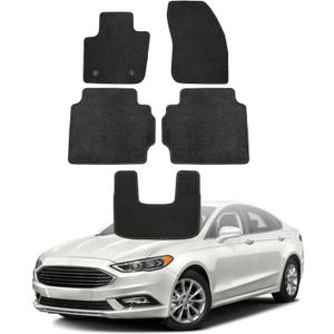 Mythoria Custom Fit Car Floor Mats Fit for Ford Fusion 2013 2014 2015 2016 2017 2018 2019 2020, Waterproof Velour Carpet Full Set, All-Weather Protection with Anti-Skid Retaining Buckle, Black
