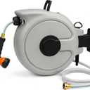 Fevone 100ft Retractable Garden Hose Reel - Heavy Duty Wall Mounted Water Hose with Any-Length Lock & Automatic Rewind, 180 Swivel Bracket, 7-Pattern Nozzle for Yard & Car Washing