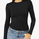 Abardsion Women's Long Sleeve Shirts Spring 2026 Casual Basic Going Out Crop Tops Slim Fit Tight Y2K Clothes Large, Black