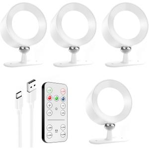AOMEES Wall Lights Battery Operated Wall Sconce, 3 Color Temperatures & 3 Brightness Levels & Remote and Touch 360Rotation, Mounted Cordless Lamp Magnetic Rechargeable Led Lights for Bedroom 4PCS (White)