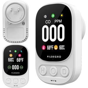 3-in-1 Carbon Monoxide Detector Plug in, Professional 2.1" LED Plug-and-Play Real-Time CO Monitor with Temp & RH, Premium Portable Travel CO Alarm with 85dB Loud Alarm (White/Classic)