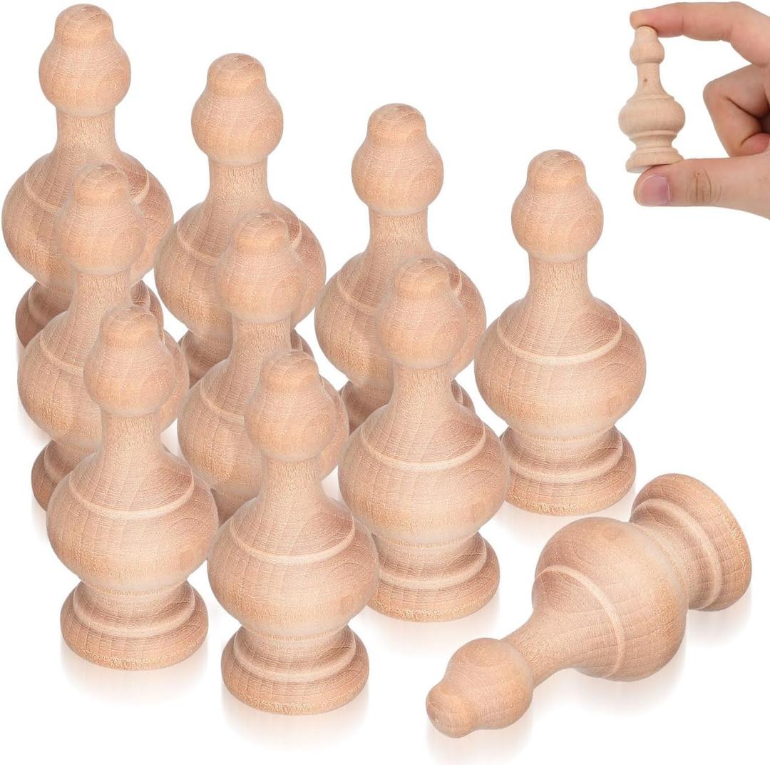 Mikikit 10pcs Decorative Wood Finials Craft Spindles: Unfinished Wooden Roman Column Baluster Accessories - Staircases Topper Bed Post Decoration Furniture DIY Woodworking