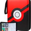 Card Binder 13"x10.5"x1.8", PU Leather Zipper Case with Handle, 9 Pocket Double Sided Pages, Holds 900 Cards, Red White Design, 3 Ring Binder with Velvet Liner for Collectible Cards