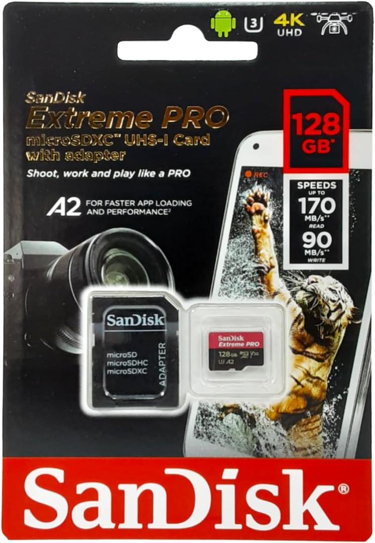SanDisk Extreme Pro SDXC UHS-I U3 A2 V30 128GB + Adapter, SDSQXCY-128G-GN6MA