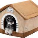 Jiupety Indoor Dog House with Frame, Large Dog Cave Bed, Insulated Cozy, Suitable for 15-30 lb, Large (20"18"18"), Brown