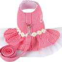 Outdoor Pet Clothes Dog Harness Dress Poodle Bichon Frise Pomeranian Schnauzer Dog Clothing Princess Costumes Pet Skirt Dropship (L,Pink)