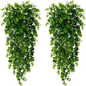 Sggvecsy 4 Pack Artificial Hanging Plants Fake Hanging Plant Faux Hanging Eucalyptus Plants UV Resistant Plastic Plants for Indoor Outdoor Room Wall Wedding Patio Porch Decor