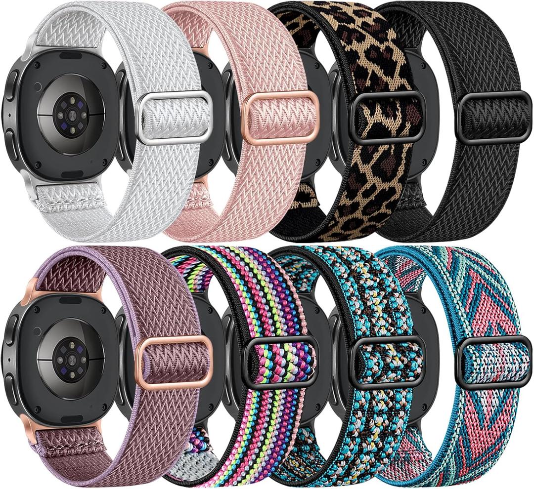 8 Pack Stretchy Bands Compatible with Samsung Galaxy Watch 8 Band 40mm 44mm, Samsung Galaxy Watch 8 Classic 46mm, Elastic Nylon Fabric Braided Solo Loop Sport Straps for Women Men (Not Waterproof)