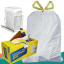 0.8 Mil Ultra Strong 8 Gallon Drawstring Trash Bags, Medium Garbage bags for Bathroom, Bedroom, Office, White
