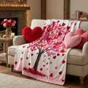 Horaldaily Valentine Flannel Blanket Throw, Valentine Love Hearts Tree Soft Fuzzy Plush Cozy Fleece Blankets for Couch Sofa Bed Lounging, Ideal Gifts for Kids Adults Wife Self, 50x60 (Pink)