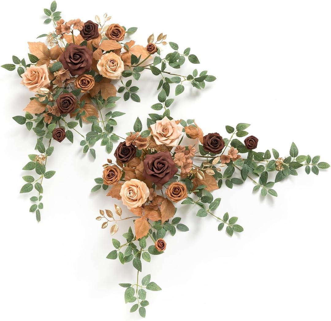 Ling's moment 2PCS Walnut Brown Artificial Flower Garland Spiea Floral Swags Wedding Arch Flowers Taupe Centerpieces for Sweetheart Head Table Easel Wall Entryway Board Backdrop Decoration