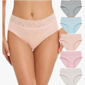 RHYFF Womens Underwear Cotton Bikini Panties Lace Soft Hipster Panty Ladies Stretch Full Briefs 5 Pac S