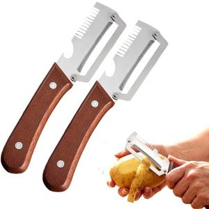 2026 New 2-in-1 Multifunctional Vegetable Peeler – Stainless Steel Blade with Wooden Handle & Bottle Opener, Effortlessly Peels Fruits & Vegetables, Ideal Kitchen Tool Gift (2-Pack)