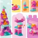 MEGA BLOKS First Builders Toddler Blocks Toys Set, Big Building Bag Collection with 80 Pieces and Storage, Pink, Ages 1+ Years