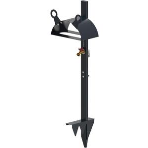 Garden Hose Holder Freestanding for Outside with Tool Storage Heavy Duty 2MM Carbon Steel (Deep Grey, Carbon Steel)
