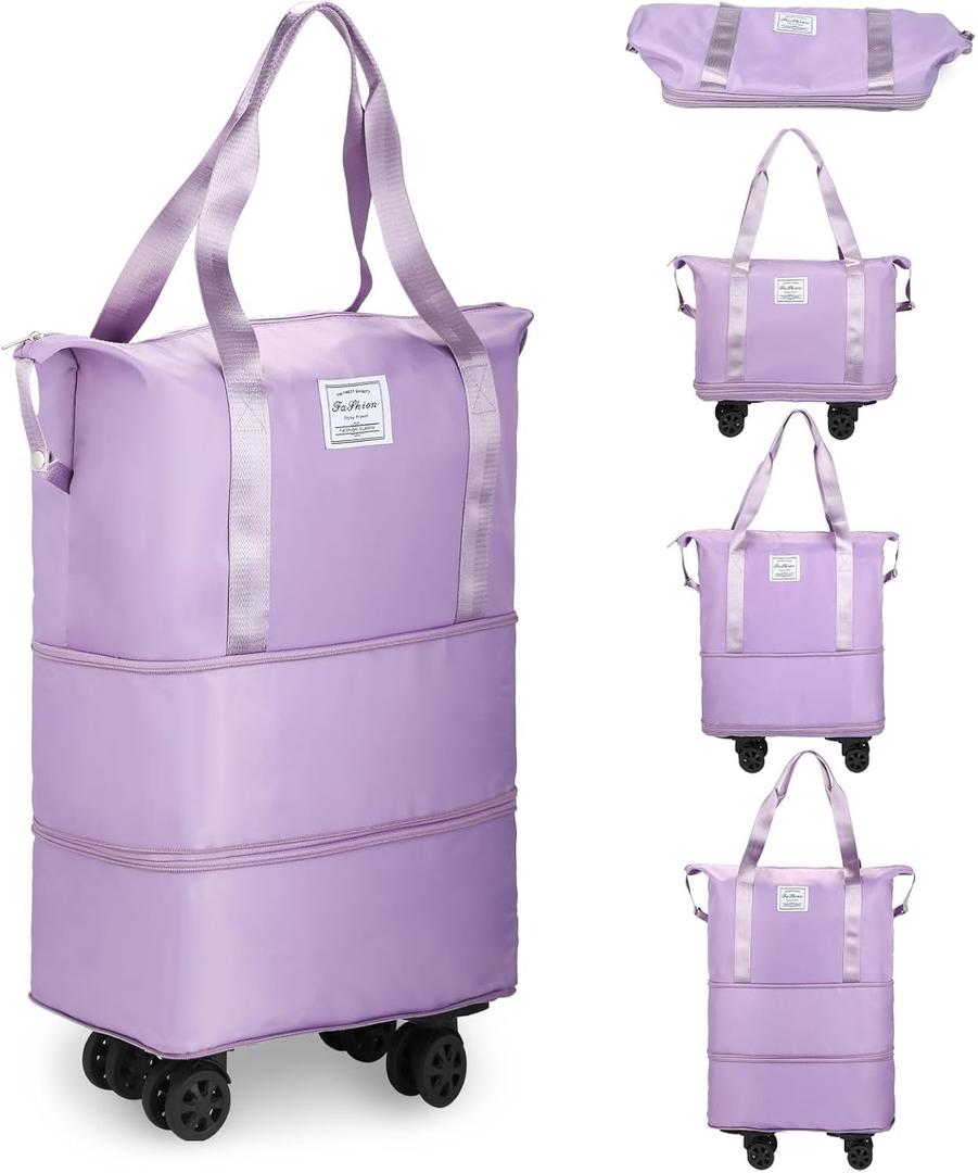 Expandable Foldable Duffel Bag Suitcases,Detachable Rolling Wheels,Rolling Duffle Bag with Wheels,Suitcase with Wheel,Carry on Luggage,Gift for Men Women Lightweight Suitcases (Purple)