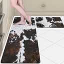 Cowhide Kitchen Rugs and Mats Set of 2 Western Kitchen Decor Anti Fatigue Cushioned Cow Kitchen Rugs Sets Non Slip Waterproof Kitchen Floor Mats for Sink Laundry (Black Brown, 17.5"x29.5"+17.5"x47")