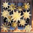 12 Pcs Christmas Paper Snowflake Lanterns, 3D Christmas Paper Star Lanterns with LED Lights, 10/12 Inch White Silver Hanging Snowflake Lamps for Xmas Winter Frozen Weddings New Year Party Decorations