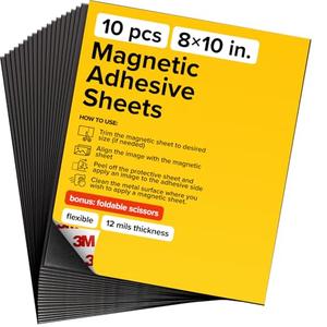 DIY Craft Magnetic Sheets with adhesive backing - 8x10" 10 pack Adhesive Sheets for Magnetic Stickers and Photos - 100% Customizable