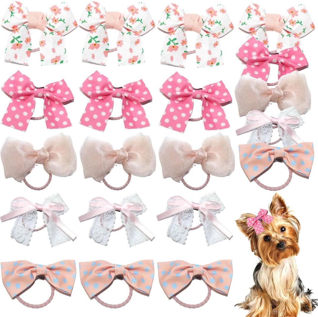 20pcs Dog Hair Bow Bowknot, Dog Bows Cute, Puppy Hair Bows Mix Styles Pet Grooming Rubber Bands Dogs Hair Accessories Handmade Hair Bows for Yorkie Puppy Dogs