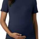 Motherhood Maternity Women's Short Sleeve Crew Neck Side Ruching Pregnancy Tee Shirt (Medium, Peacoat)