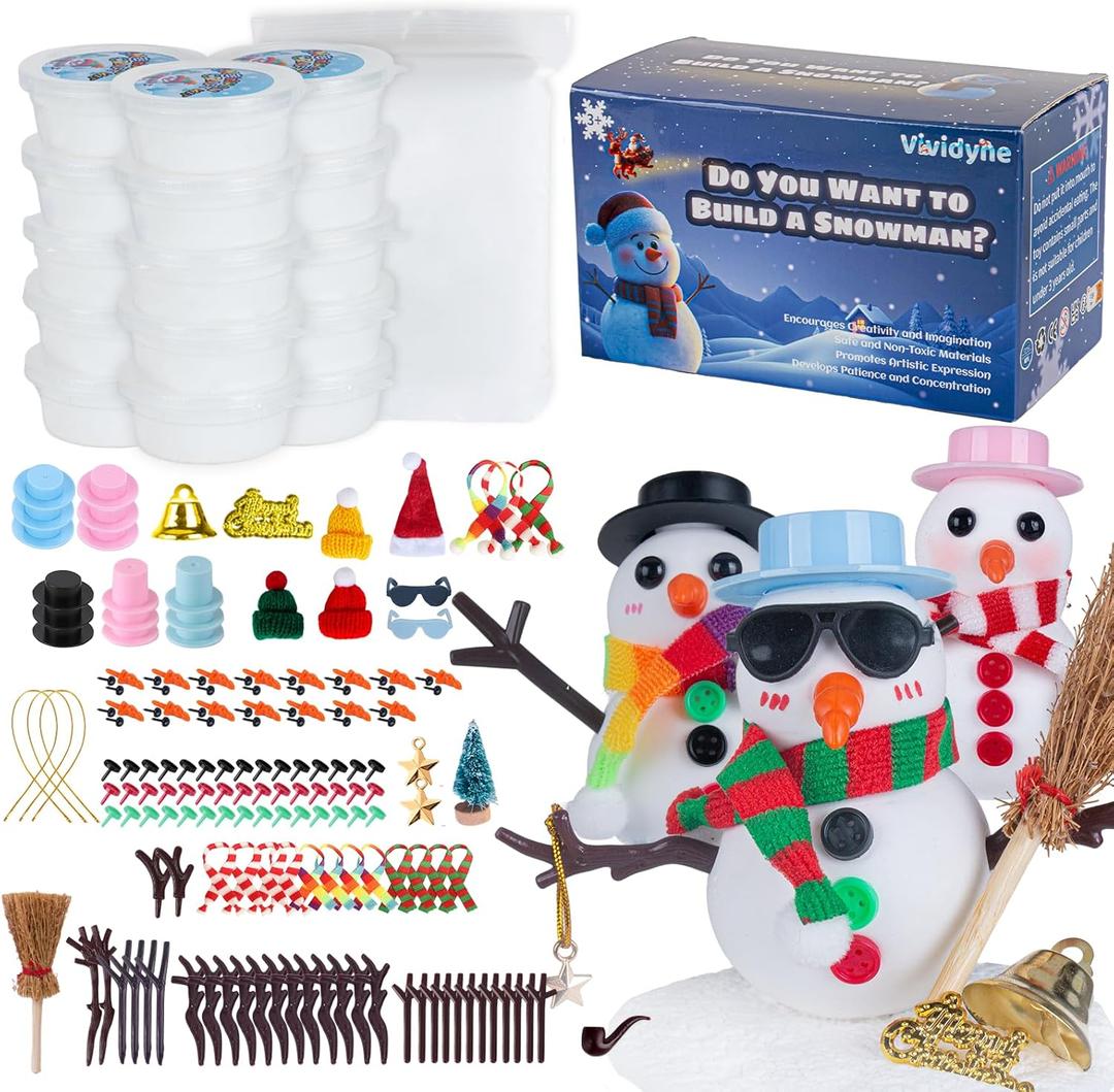 15 Pack Build a Snowman Kit, DIY Christmas Crafts for Kids & Adults, Christmas Stocking Stuffers, Air Dry Modeling Clay Snowman Making Kit, Kids' Xmas Snowman Crafts Gift for School Winter Party Fun