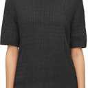 Ckikiou Lightweight Ribbed Knitted Short Sleeve Sweater T-Shirt for Women Spring Summer Casual Crewneck Silky Tee Shirt (Black, M)