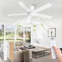 48 Inch Flush Mount Ceiling Fan without lights, White Ceiling Fan with Remote, 6-Speeds, Quiet Reversible DC Motor, Indoor/Outdoor Ceiling Fans for Living Room, Bedroom, Patio