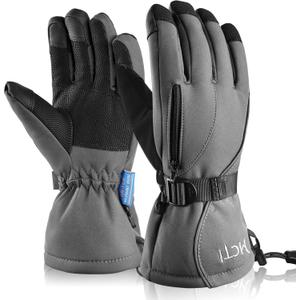 MCTi Waterproof Mens Ski Gloves Winter Warm 3M Thinsulate Snowboard Snowmobile Cold Weather Gloves Grey Medium