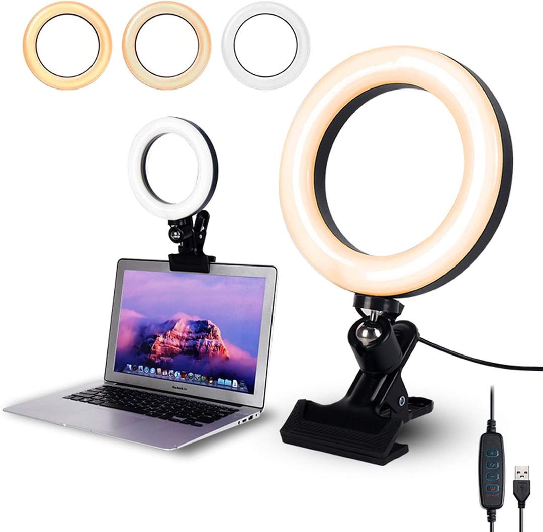 6.3" Ring Light with Clamp Mount for Laptop,Webcam Light with 3 Light Modes&10 Level Dimmable for Laptop/PC Monitor/Desk/Bed/Office/Makeup/YouTube/TIK Tok