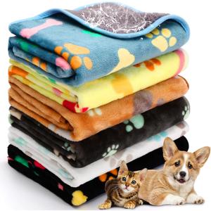 Tegeme 6 Pcs Waterproof Pet Blanket 30 x 20 Inch Washable Dog Blanket for Small Dogs Cats Puppy Soft Fluffy Fleece Rug Flannel Throw Warm Sleep Mat for Kitten Doggy